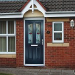 Blue composite door with two glass panes