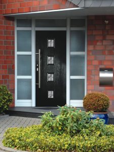 Black front door in composite