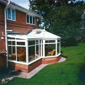 P shape conservatory in white uPVC