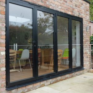 Black bifolding doors closed