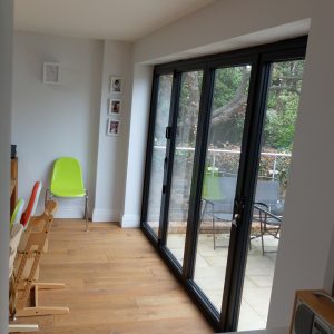 Inside view of aluminium bi-fold doors