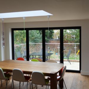 Internal view of aluminium folding doors