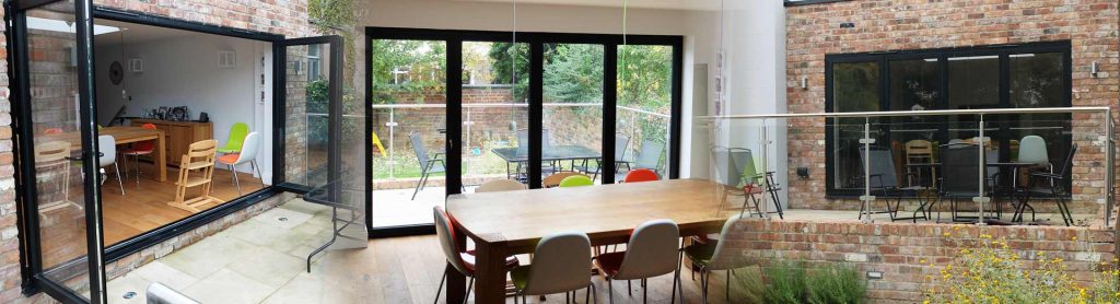 Aluminium bi-fold glass doors in black