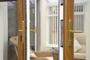 Oak effect finish patio doors