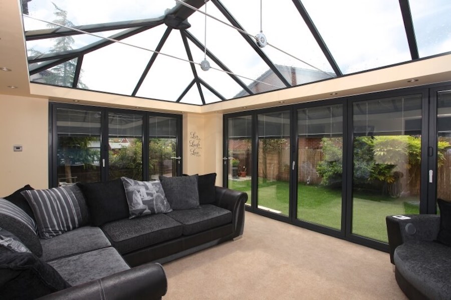 Black conservatory with integral blinds
